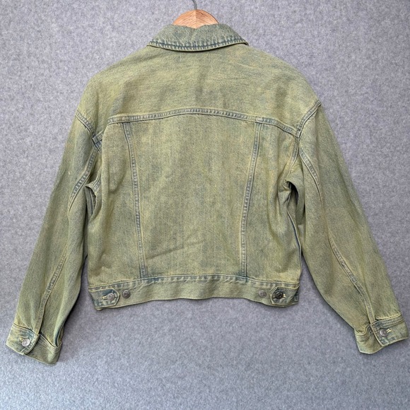 Madewell Denim Jacket Distressed Acid Wash Green Blue Jean Trucker Womens Small - Picture 4 of 10